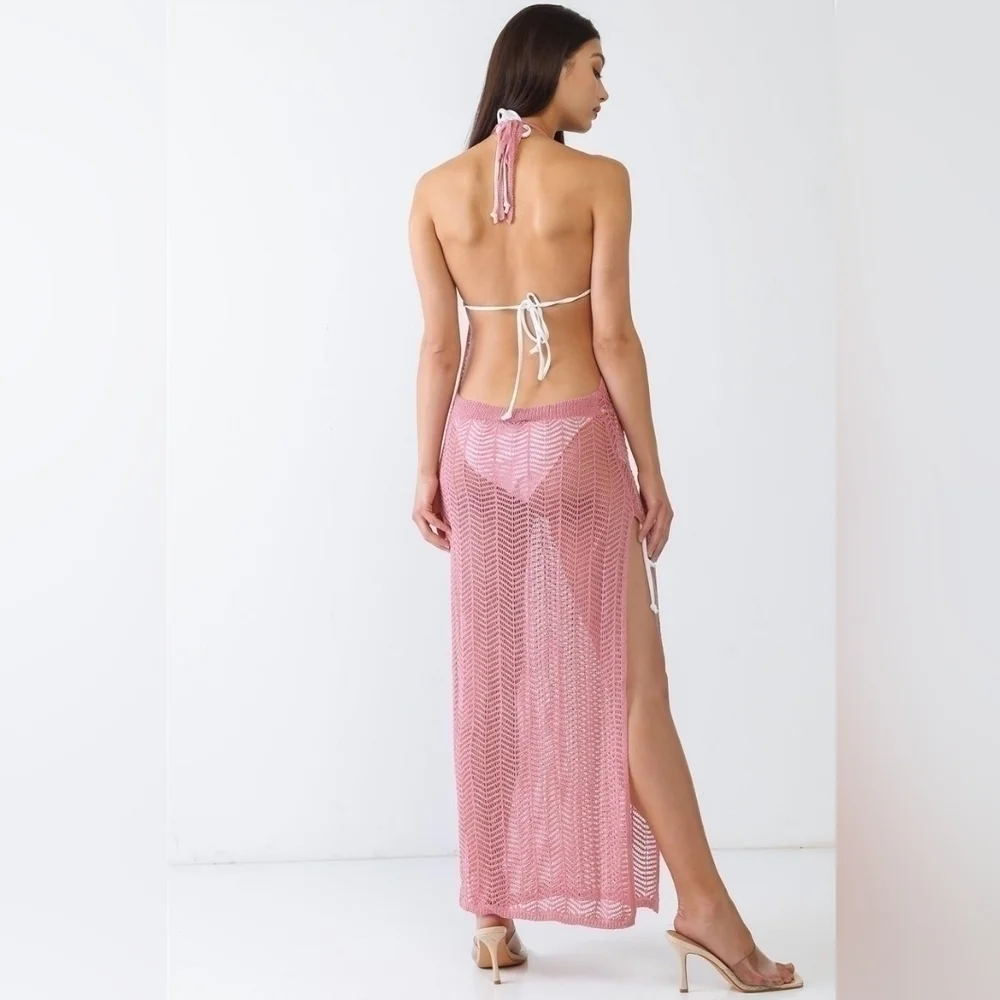 Crochet Mesh Maxi Cover-Up | Sheer Halter‎ Beach Dress